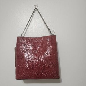 Patricia Nash Crossbody And Shoulder Elegant Red Embossed Leather Bag